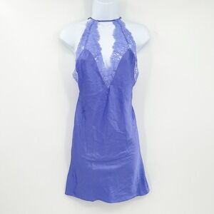 Victoria's Secret VS Womens Coquette Lace Halter‎ Mini Slip Dress Size L Purple